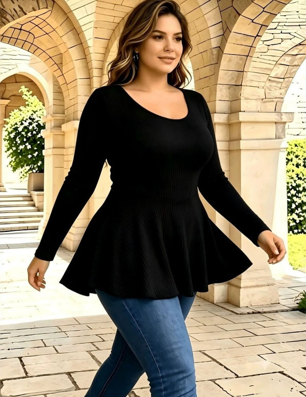 Plus Size Ruffle Hem Fitted Waist Peplum Top