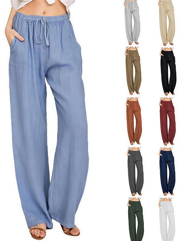 Women's Linen Palazzo Pants with Pockets