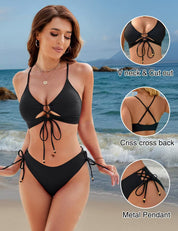 Women's Front Lace-Up Tie-Side Bikini Set