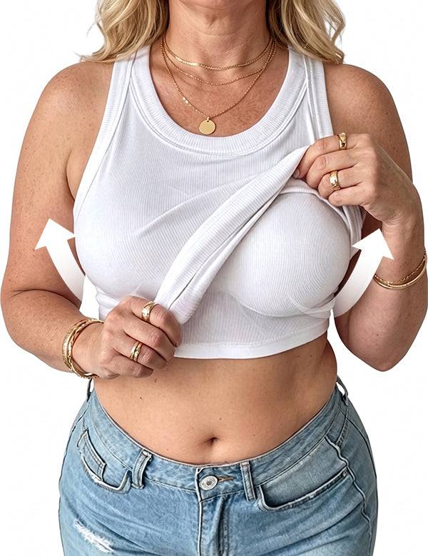 Women Ribbed Built in Bra Tank Tops