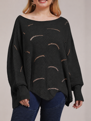 Bat-Sleeve Lantern Sleeve Hollow Woven Pullover Sweater