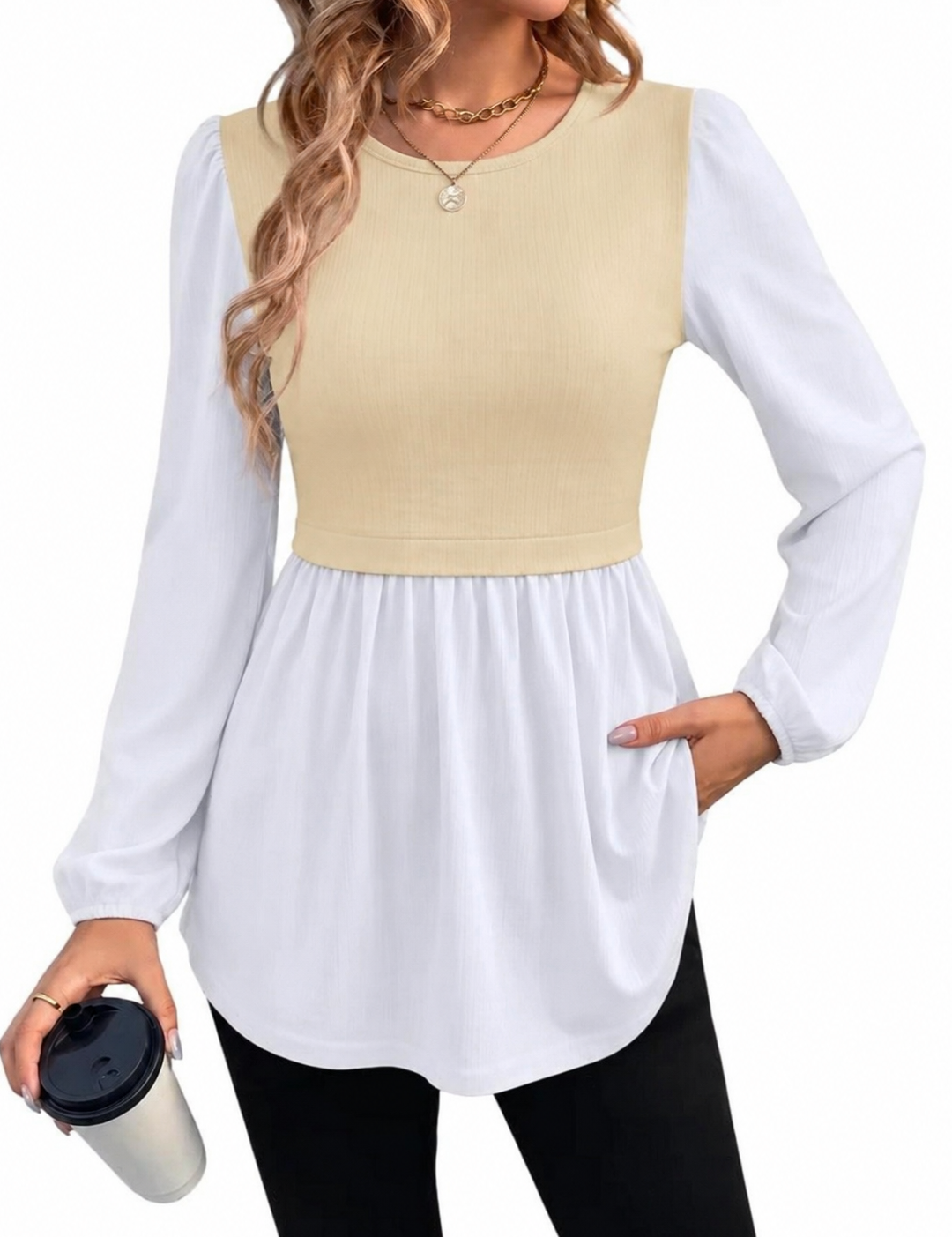 Leopard Print Colorblock Long Sleeve Peplum Top