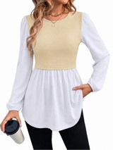 Leopard Print Colorblock Long Sleeve Peplum Top