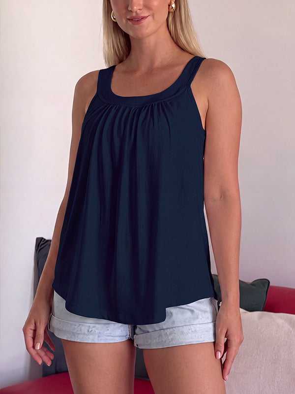 Solid Color Pleated Tank Top
