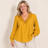 Women’s Boho Linen Blend Ruffled V-Neck Blouse