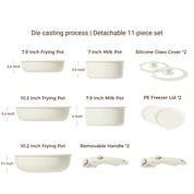 Nonstick Cookware Sets with Detachable Handle, Beige Kitchenware for Home Cooking Needs
