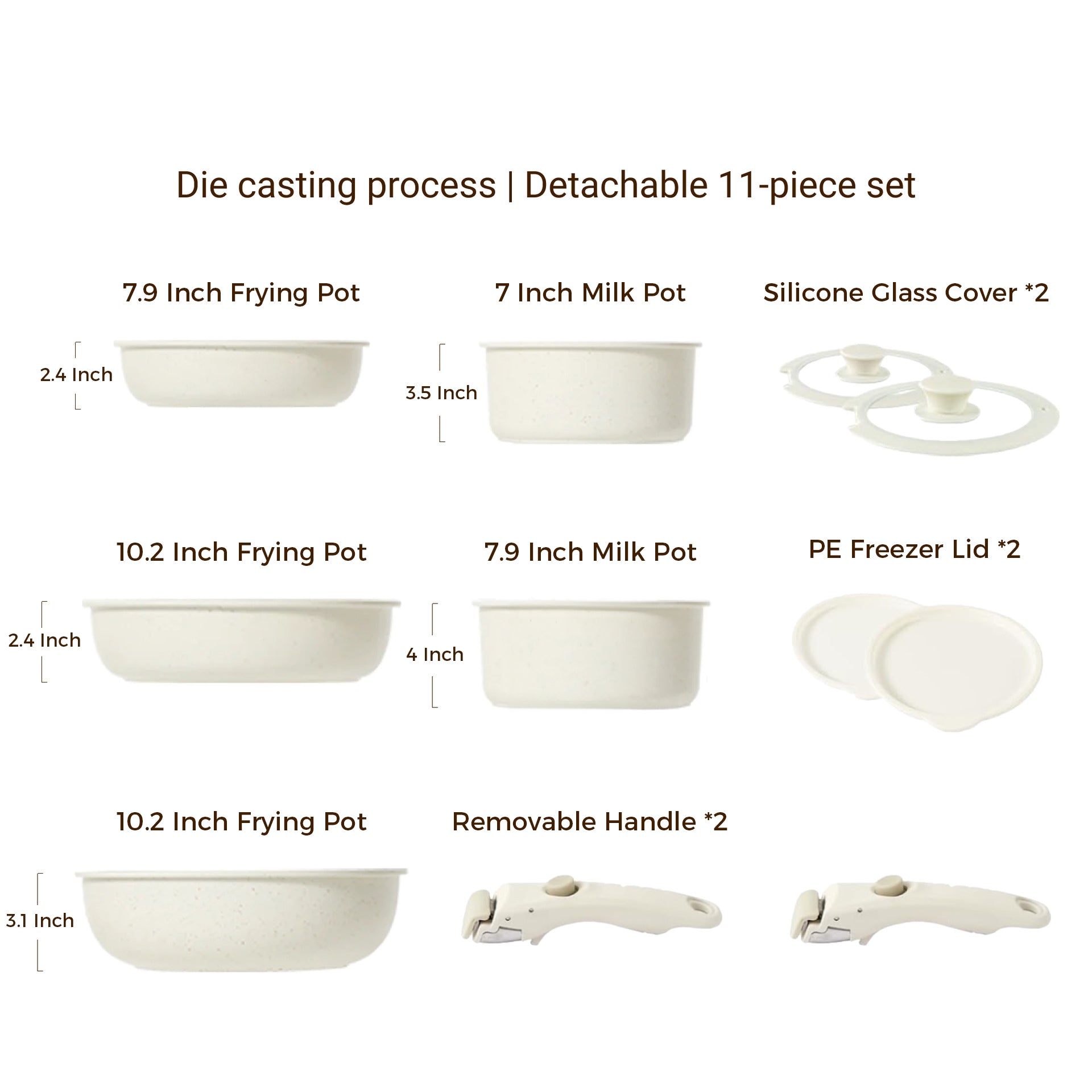 Nonstick Cookware Sets with Detachable Handle, Beige Kitchenware for Home Cooking Needs