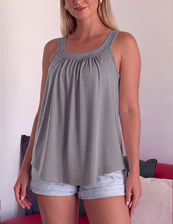 Solid Color Pleated Tank Top