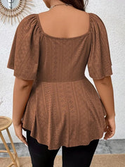 Twist Front V Neck Eyelet Embroidery Loose Blouse