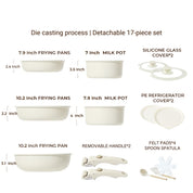 Nonstick Cookware Sets with Detachable Handle, Beige Kitchenware for Home Cooking Needs