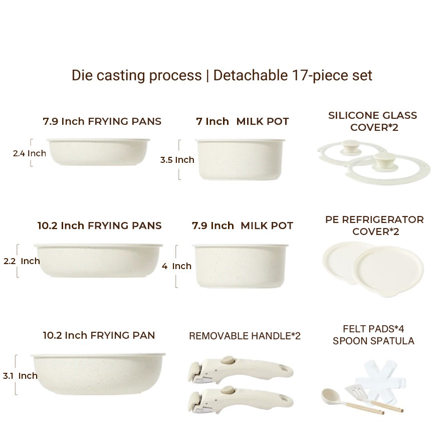 Nonstick Cookware Sets with Detachable Handle, Beige Kitchenware for Home Cooking Needs