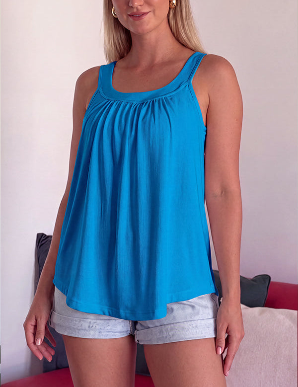 Solid Color Pleated Tank Top
