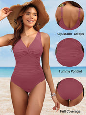 V Neck Control Slimming One Piece Swimsuit