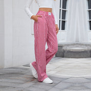 Women’s High-Waisted Plaid Wide-Leg Casual Pants