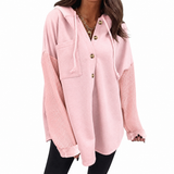 Women's Loose Button-Down Knit Hooded Sweatshirt