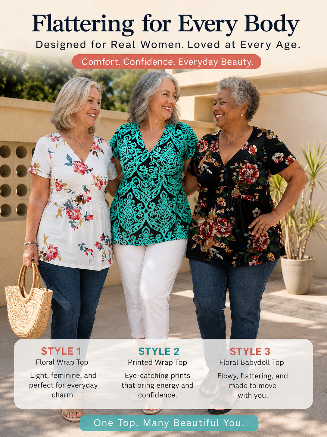 Women's Plus Size Floral Short Sleeve Wrap V-Neck Flowy Top