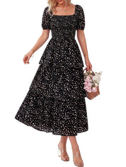 Floral Square-Neck Smocked Tiered Dress