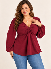 Elegant Twist Front V-Neck Long Sleeve Blouse