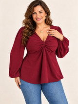 Elegant Twist Front V-Neck Long Sleeve Blouse