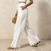 Women's Boho Lace Trim Wide Leg Casual Pants