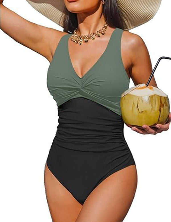 V Neck Control Slimming One Piece Swimsuit