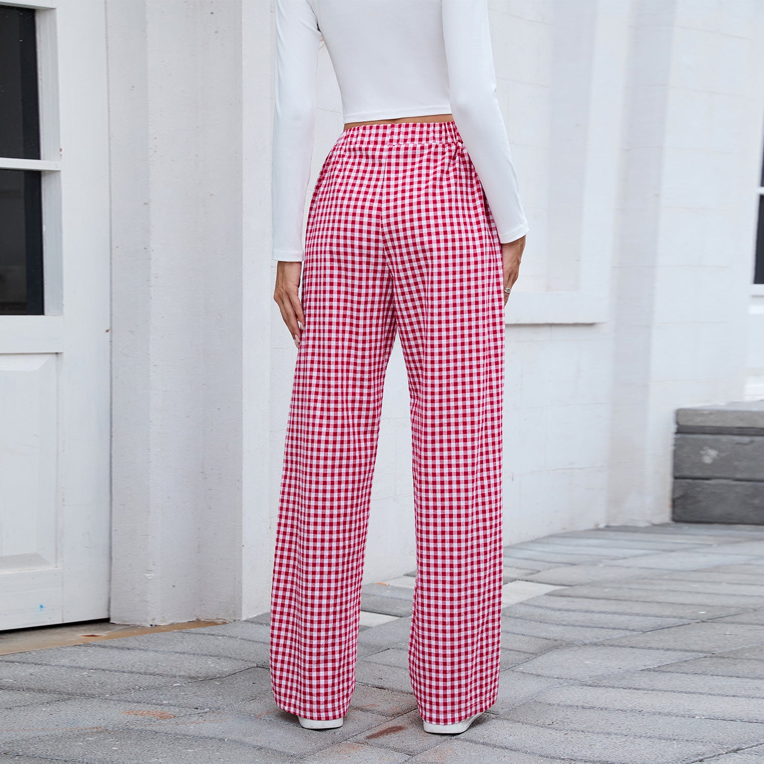 Women’s High-Waisted Plaid Wide-Leg Casual Pants