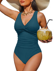 V Neck Control Slimming One Piece Swimsuit