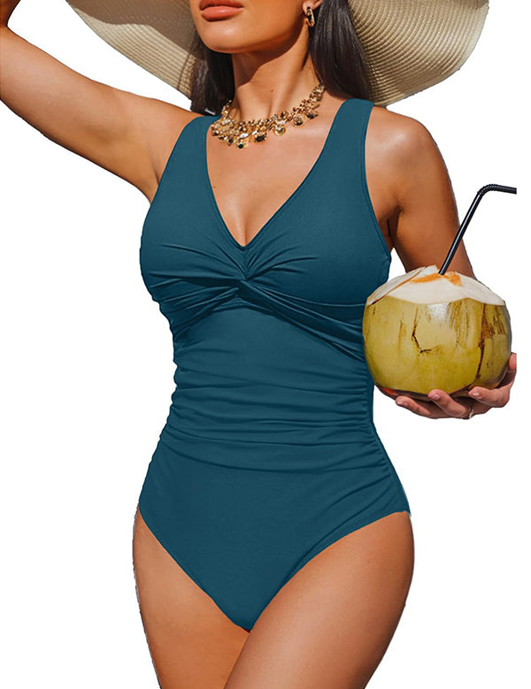 V Neck Control Slimming One Piece Swimsuit