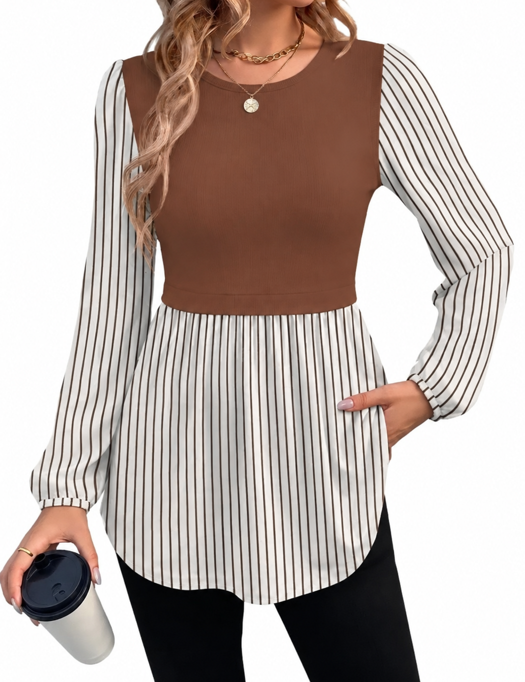 Leopard Print Colorblock Long Sleeve Peplum Top