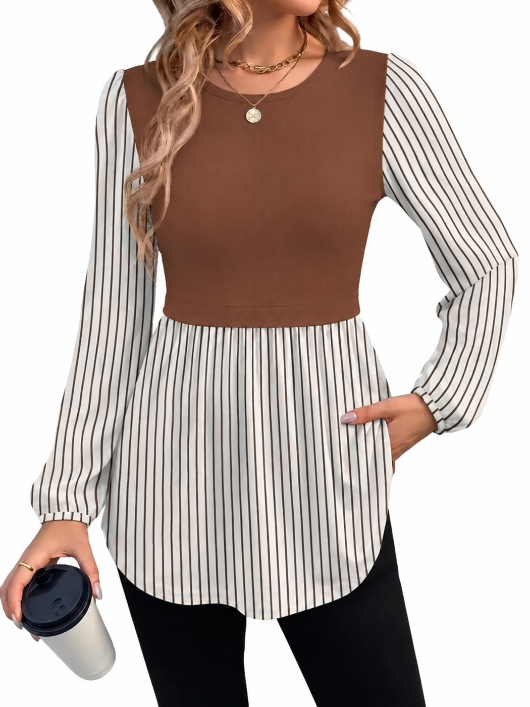Leopard Print Colorblock Long Sleeve Peplum Top