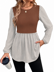 Leopard Print Colorblock Long Sleeve Peplum Top