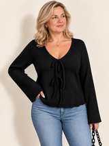 Elegant Front Tie Ribbed Knit Top