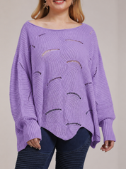 Bat-Sleeve Lantern Sleeve Hollow Woven Pullover Sweater