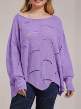 Bat-Sleeve Lantern Sleeve Hollow Woven Pullover Sweater