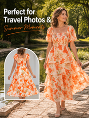 Floral Square-Neck Smocked Tiered Dress