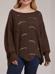 Bat-Sleeve Lantern Sleeve Hollow Woven Pullover Sweater