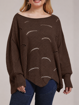 Bat-Sleeve Lantern Sleeve Hollow Woven Pullover Sweater