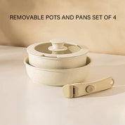Nonstick Cookware Sets with Detachable Handle, Beige Kitchenware for Home Cooking Needs