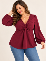 Elegant Twist Front V-Neck Long Sleeve Blouse