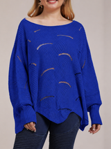 Bat-Sleeve Lantern Sleeve Hollow Woven Pullover Sweater
