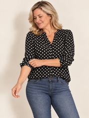 Women's Vintage Polka Dot V-Neck Long Sleeve Blouse