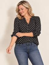 Women's Vintage Polka Dot V-Neck Long Sleeve Blouse