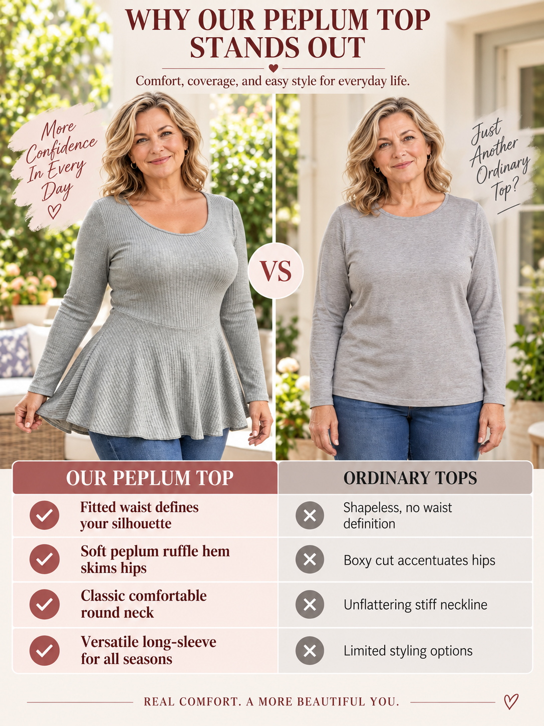 Plus Size Ruffle Hem Fitted Waist Peplum Top