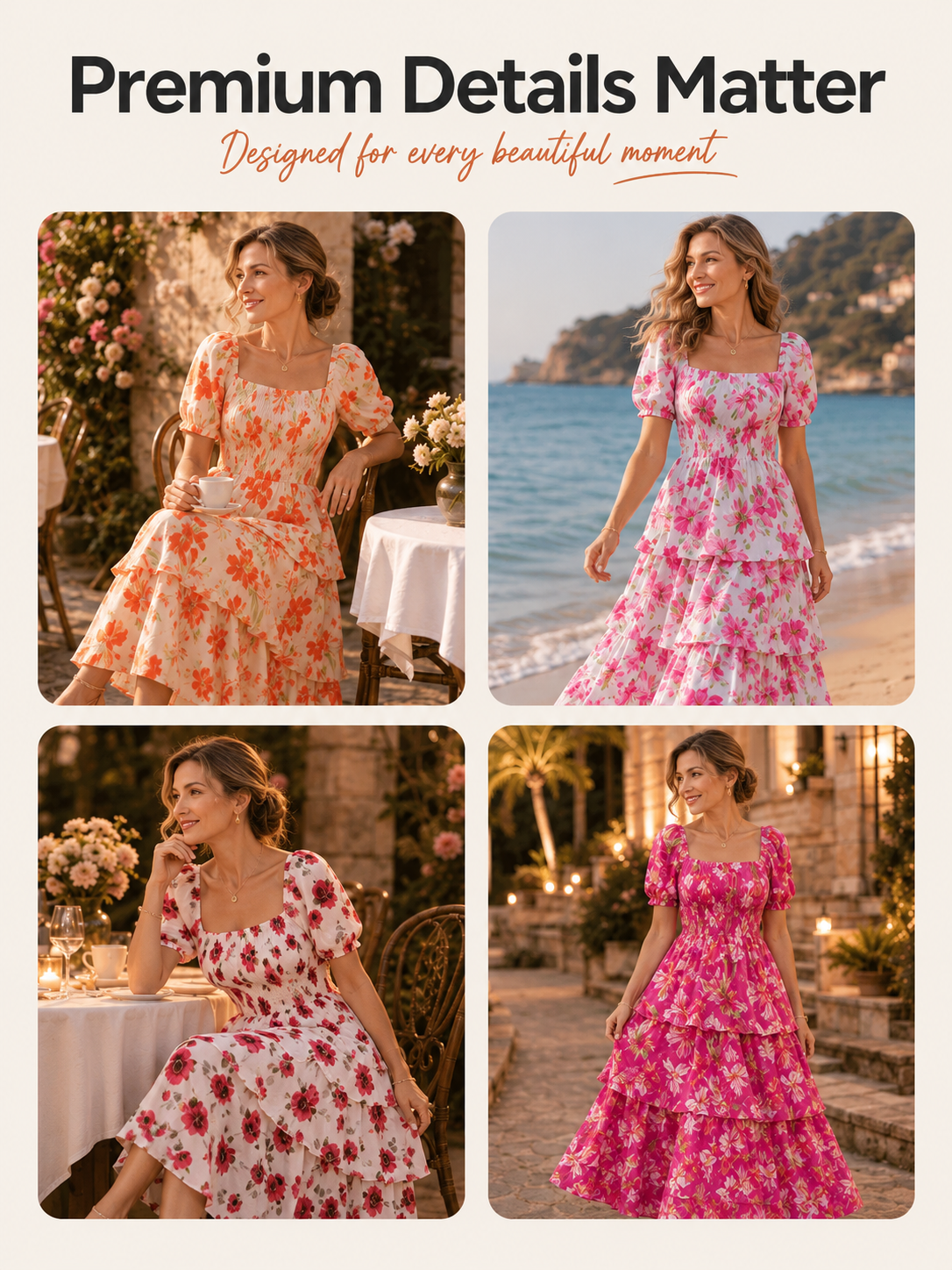 Floral Square-Neck Smocked Tiered Dress