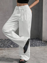 High-Waisted Pinstripe Wide-Leg Trousers with Layered Waistband