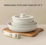 Nonstick Cookware Sets with Detachable Handle, Beige Kitchenware for Home Cooking Needs