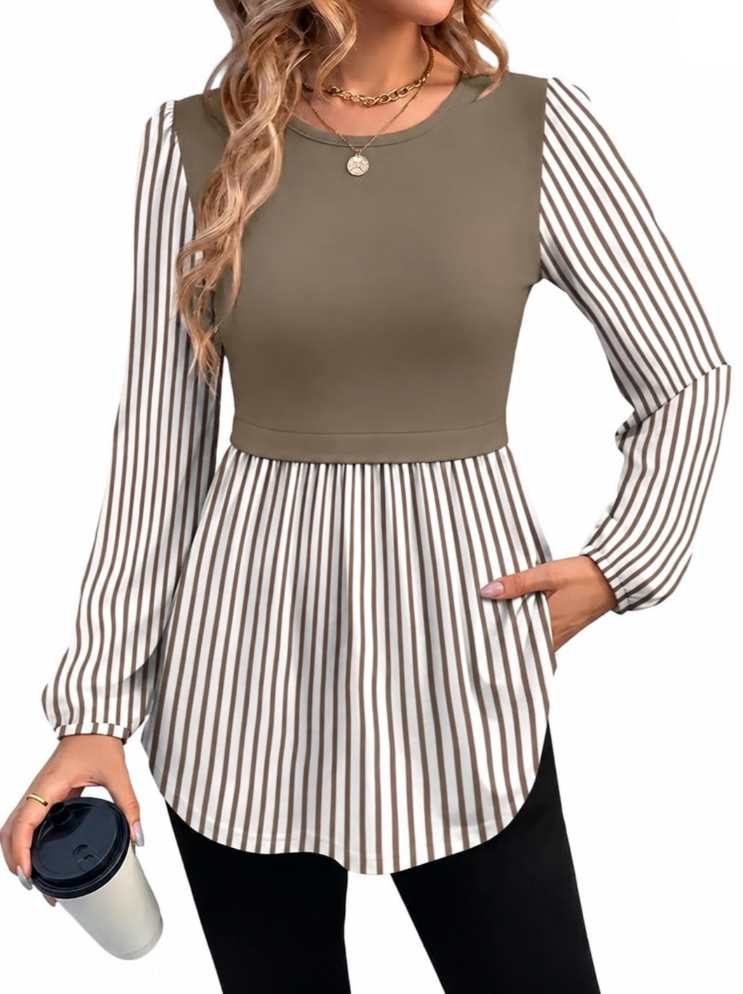 Leopard Print Colorblock Long Sleeve Peplum Top