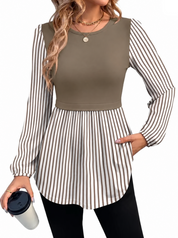 Leopard Print Colorblock Long Sleeve Peplum Top