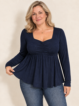 Sweetheart Ruched Bust Babydoll Long Sleeve Top