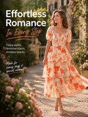 Floral Square-Neck Smocked Tiered Dress